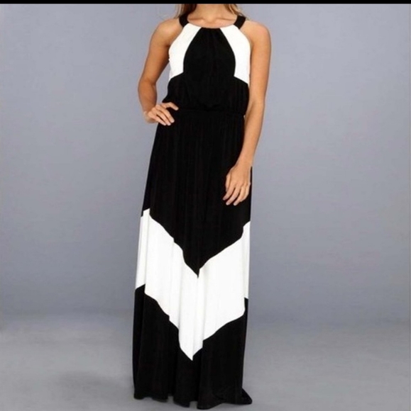 Vince Camuto Black and White Maxi Dress Sz 12 - Picture 3 of 5